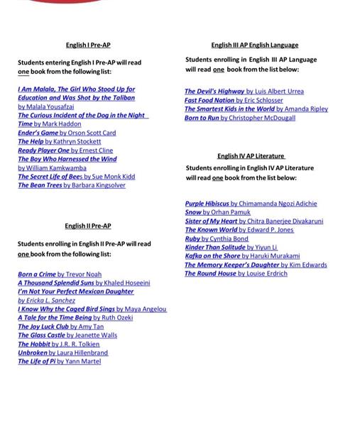 Summer Reading List 